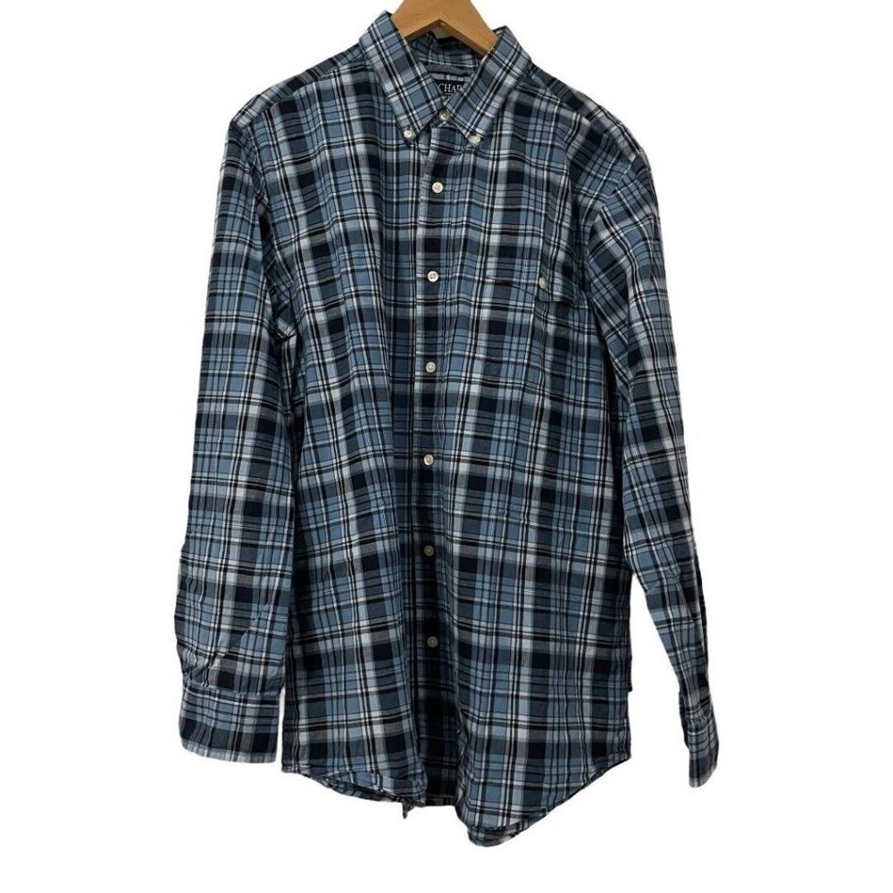 Chaps Men's Blue Plaid Button Down Shirts, Size Large